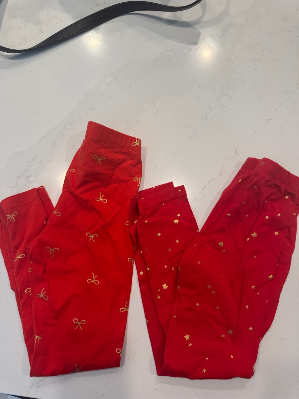 Cat & Jack Red Leggings with Gold Bow and Star Accents